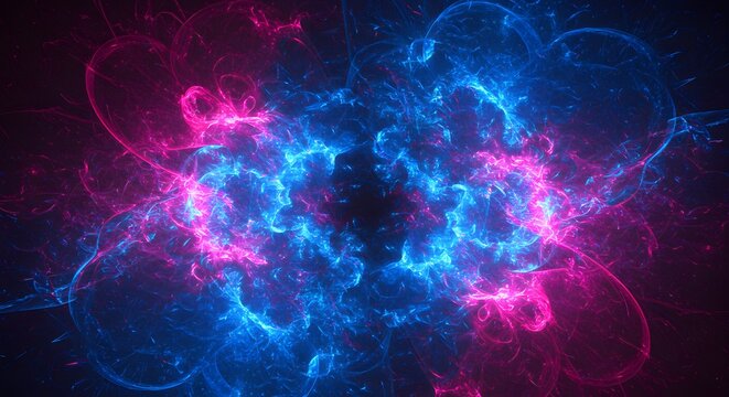 Abstract digital artwork with swirling blue and pink energy against a dark background