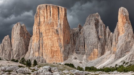 Rock formations with flat top surfaces called mesas stand tall under a vast sky, showcasing natural geological wonders.