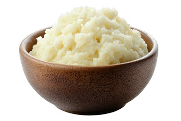 Creamy mashed potatoes in a wooden bowl food photography on transparent background