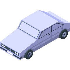 Pixelated Isometric Light Purple Sedan Car with Tinted Windows and Dark Tires Isolated on Transparent Background