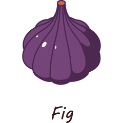Pixelated Purple Fig Fruit with Stem Detailed Illustration on White Background Healthy Food Icon