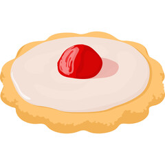 Pixelated Sugar Cookie With White Icing and Red Cherry Topping Isolated on Transparent Background