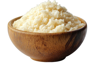 Cauliflower rice in wooden bowl healthy keto diet food on transparent background