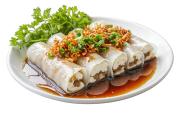 Steamed rice noodle rolls recipe asian cuisine food photo on transparent background