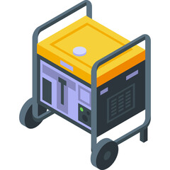 Portable Generator on Wheels Yellow and Gray Isometric Illustration Isolated on Transparent Background for Logistics and Delivery Services