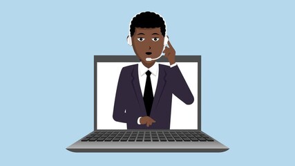 Opening Laptop With Black Man Customer Support Animation Video 4K suitable for your project needs education company marketing etc