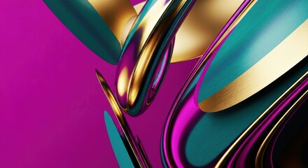 Luxury Metallic Abstract Design with Vibrant Magenta and Gold