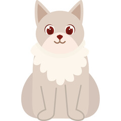 Cute Cartoon Cat With Fluffy Fur And Big Red Eyes Sitting Still Isolated On White Background With Transparent Background