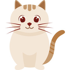 Cute Cartoon Cat With Big Eyes Sitting Down With Tail Up Facing Forward In A Neutral Pose On A Transparent Background