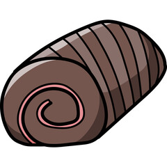 A Stylized Chocolate Swiss Roll Cake With Pink Filling And Dark Brown Icing On A Transparent Background