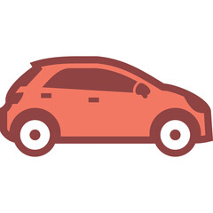 Coral Orange Hatchback Car Silhouette With Dark Red Outline Isolated on Transparent Background Clean Design Vector Illustration
