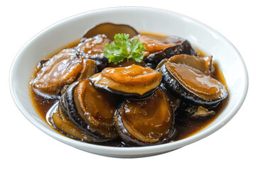 Delicious abalone dish served in bowl gourmet seafood cuisine on transparent background