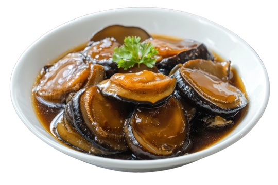 Delicious abalone dish served in bowl gourmet seafood cuisine on transparent background
