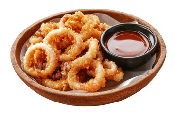 Delicious fried calamari rings with dipping sauce food photo on transparent background