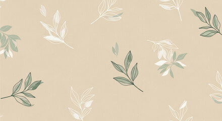 A delicate botanical pattern with soft green and white leaves creates a serene and elegant background, ideal for adding a touch of nature to designs