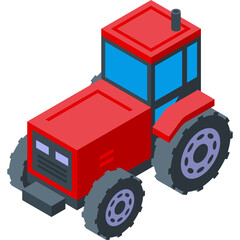 Red Tractor Vehicle With Blue Windows On A Transparent Background Isometric Style And Pixel Art Rendering