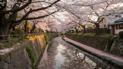 Obraz premium Philosopher's Path in Kyoto During Sakura Season