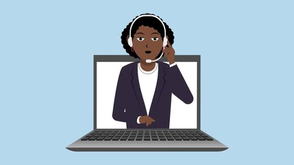 Opening Laptop With Black Woman Customer Support Animation Video 4K suitable for your project needs education company marketing etc