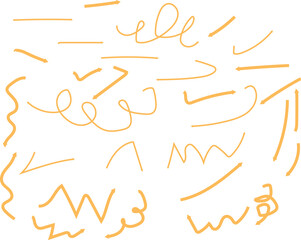 Hand Drawn Yellow Doodle Lines and Arrows on White Background | Simple Decorative Elements for Invitations, Social Media, Web Design, and Creative Projects