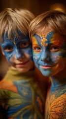 Colorful Face Painting Capture of Two Boys with Bright Designs
