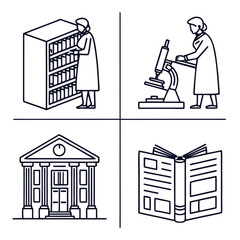 Education and science icons collection isolated on white background