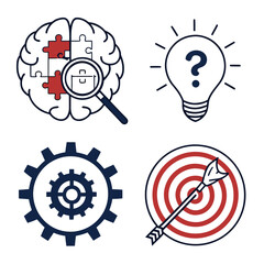 Business concept icons brain gear lightbulb target isolated on white background