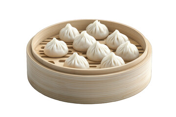 Delicious steamed dumplings in bamboo steamer asian cuisine on transparent background