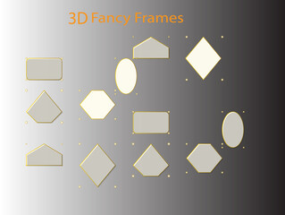 3D Fancy Frames | Geometric Shapes with Golden Edges for Decorative Overlays, Graphic Design, Invitations, and Elegant Design Elements