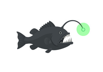Fototapeta premium Cartoon Anglerfish with Bioluminescent Lure and Sharp Teeth.