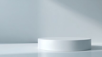 A clean, minimalist 3D rendering of a product podium for mockups, with soft studio lighting.