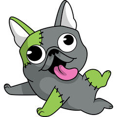 Cute Cartoon Zombie French Bulldog With Stitched Patches and Big Eyes A Playful Dog With A Transparent Background For Graphics And Design