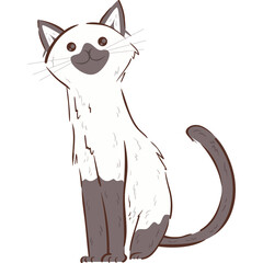 Cute Siamese Cat Sitting Gracefully White Background Simple Illustration Friendly Animal Portrait With Dark Brown Accents And Whiskers