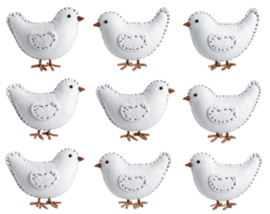  Set of Handmade Cotton Birds Isolated on Transparent Background