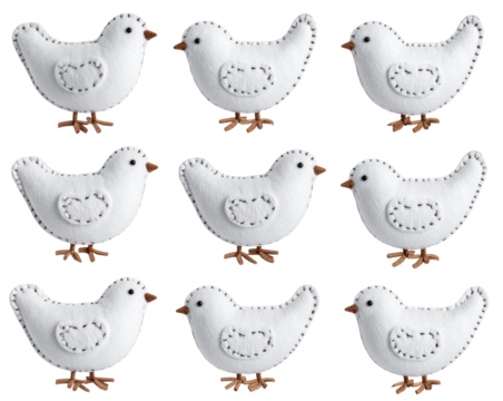  Set of Handmade Cotton Birds Isolated on Transparent Background