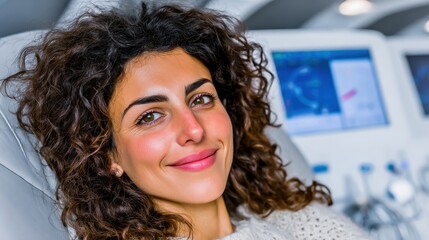 Smiling female patient recovering after medical treatment in hospital environment