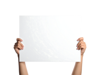 Hands holding a blank white paper isolated on transparent background new png