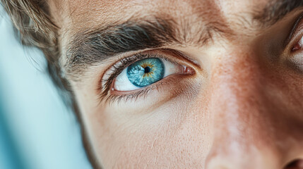 Close up of blue eye with detailed iris and eyelashes, showcasing beauty and depth