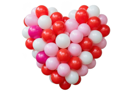 Heart shaped balloon arrangement with red, pink, and white balloons for love, valentine's day, or party decorations, isolated on transparent background - Powered by Adobe