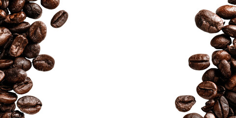 Coffee beans cascade on black background