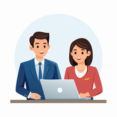 Fototapeta premium Smiling business team working together on laptop