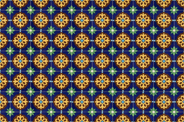Intricate Blue and Gold Moroccan Tile Pattern for Decorative Wall and Floor Design