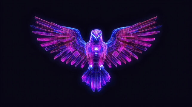 Vibrant digital illustration of futuristic bird with neon colors, showcasing intricate details and glowing effect - Powered by Adobe