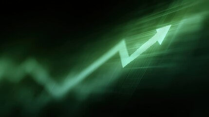 3D visualization of a bullish stock market chart with a green arrow pointing upwards, abstract background.
