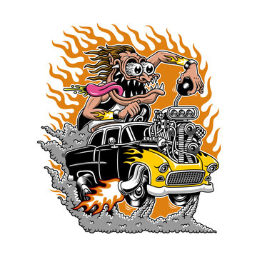 Hot Rod Monster Driver Vector Graphics 