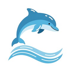 Naklejka premium Happy Cartoon Dolphin Jumping Over Blue Ocean Wave.