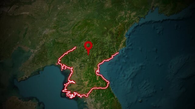 North Korea Map Animation: Pyongyang Capital Highlighted, Geopolitics, and Korean Peninsula Borders