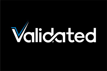 word VALIDATED with checkmark on letter V, vector logo design, approved logo