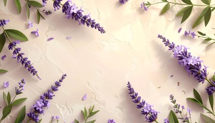 A serene arrangement of lavender flowers on a textured background, creating a calming atmosphere