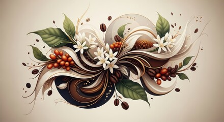 Coffee Blossom and Beans Floral Art
