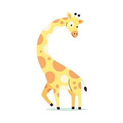 Fototapeta premium Cute Cartoon Giraffe Illustration with Orange Spots and Long Neck.